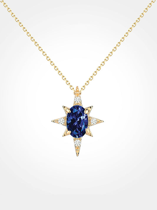 18K Gold Star Shape Blue Gemstone Necklace