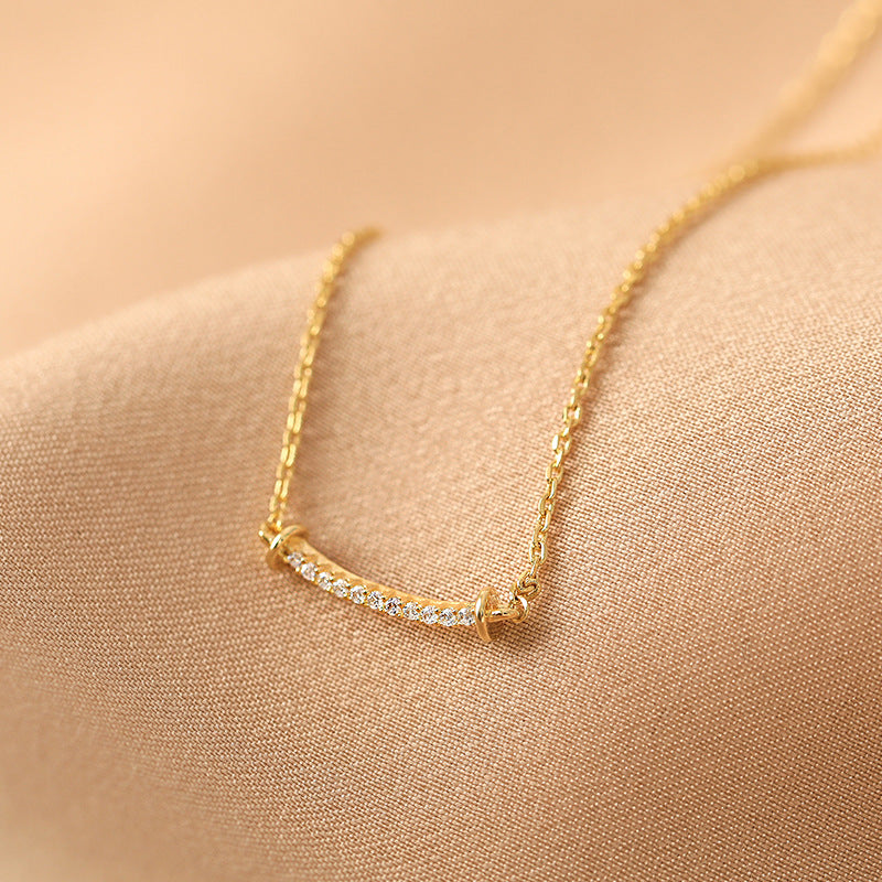 14K Gold Curve Diamond Bar Necklace