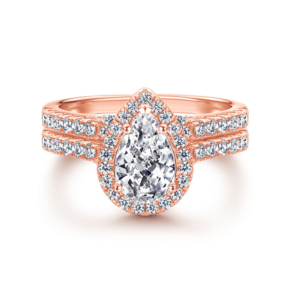2.25Ct Rose Gold Pear Cut Diamond Wedding Ring Set
