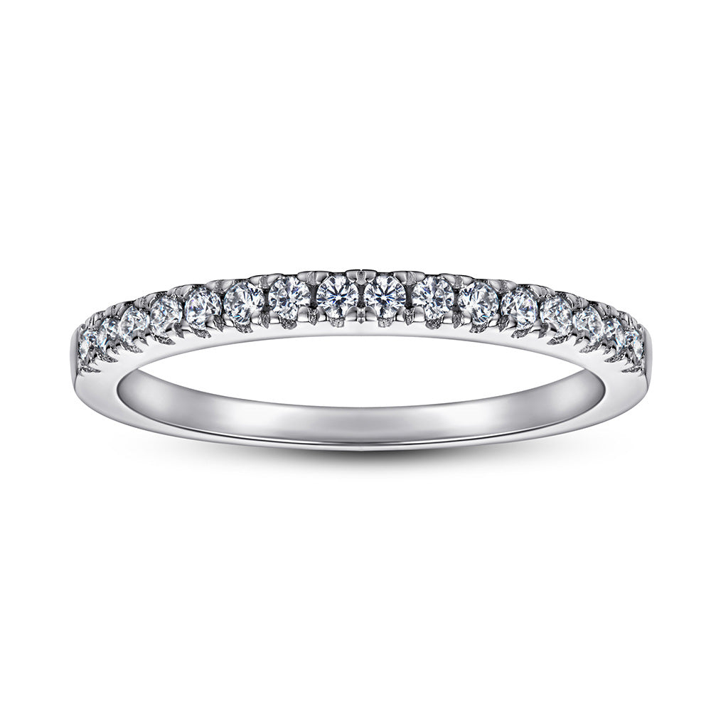 925 Sterling Silver 1.6MM Art Deco Half Eternity Wedding Band Ring