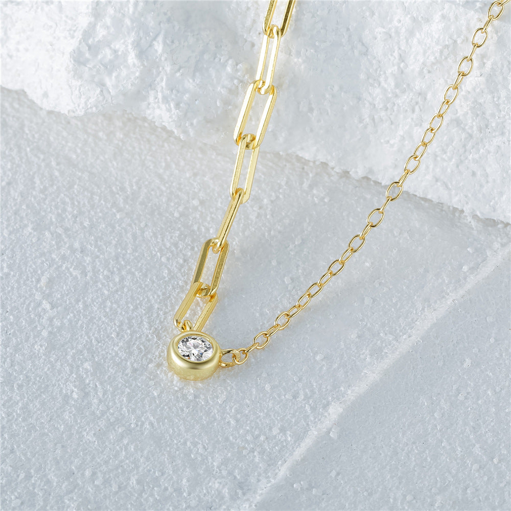 14K Gold Cable Chain Round Diamond Necklace