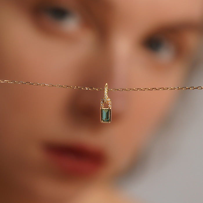 14K Gold Malachite Diamond Lock Necklace