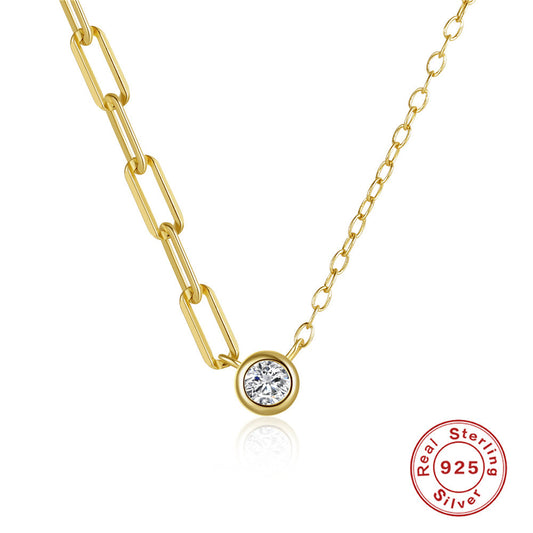 14K Gold Cable Chain Round Diamond Necklace