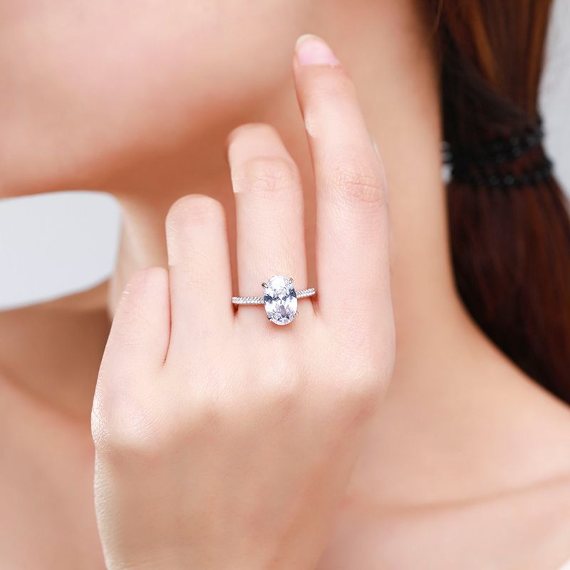 3.25Ct Silver Oval Cut Diamond Bridal Ring