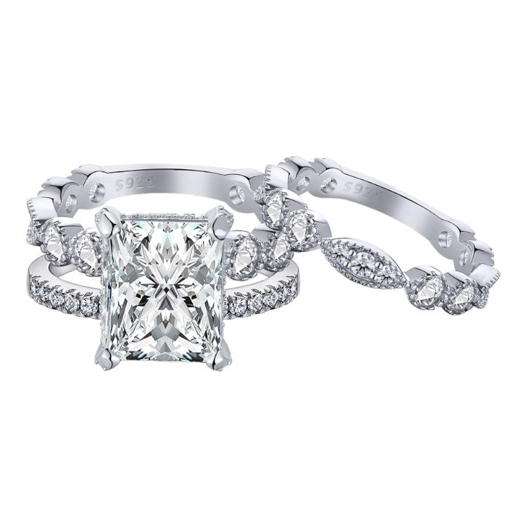 3.75Ct Hidden Halo Radiant Cut Diamond Wedding Ring Set