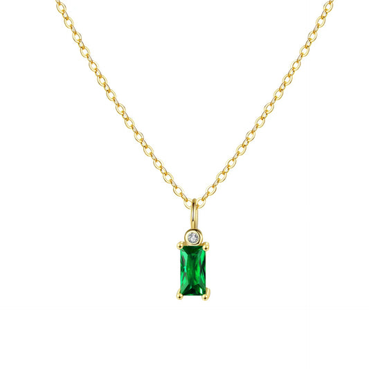 14K Gold Green Emerald Cut Malachite Pendant Necklace