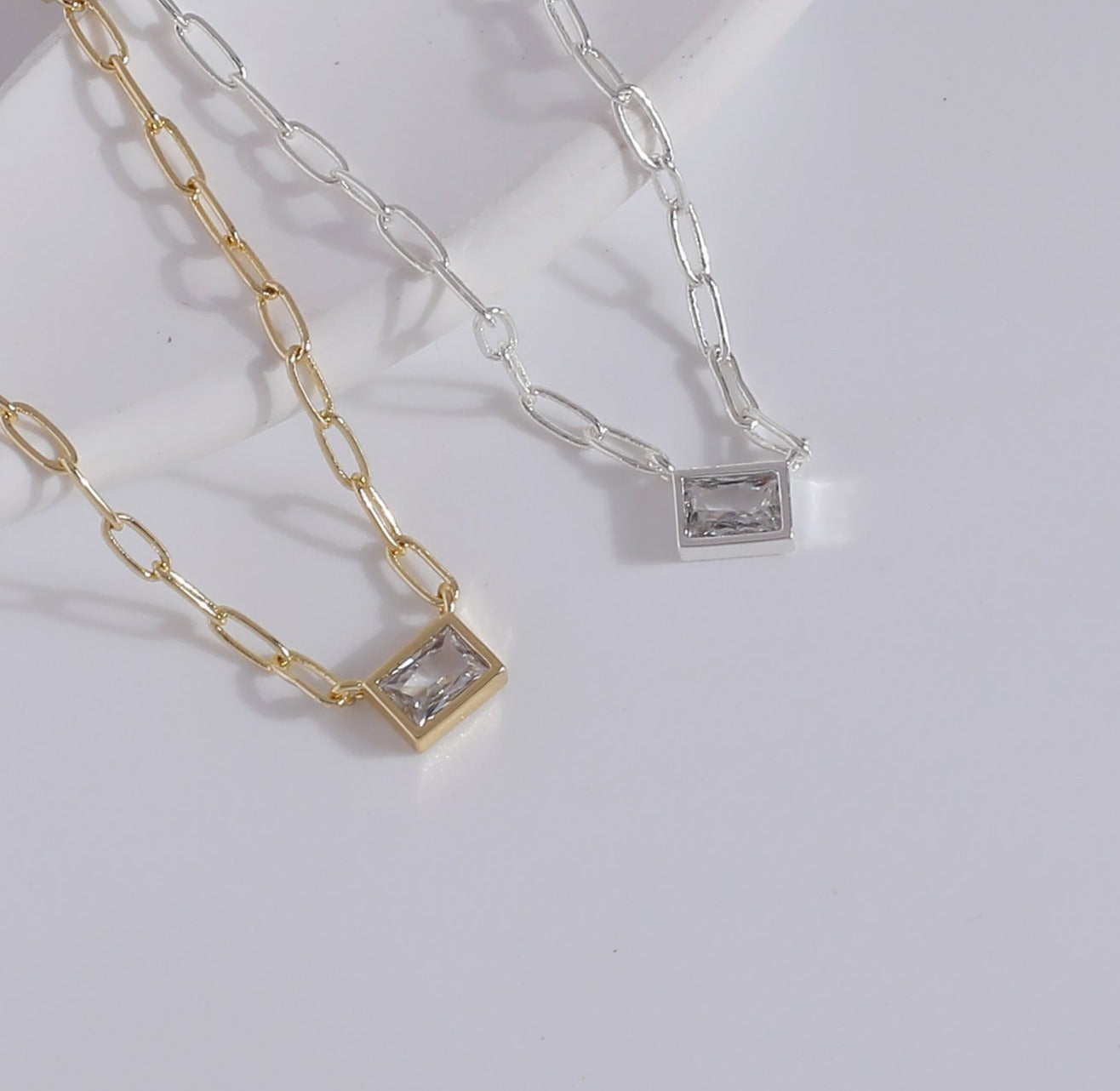 18K Gold Square Diamond Necklace
