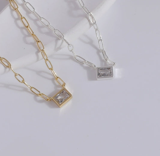 18K Gold Square Diamond Necklace