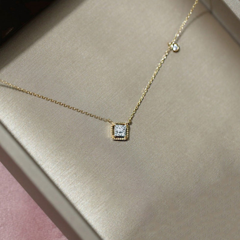 14K Gold Square Malachite Crystal Pendant Necklace