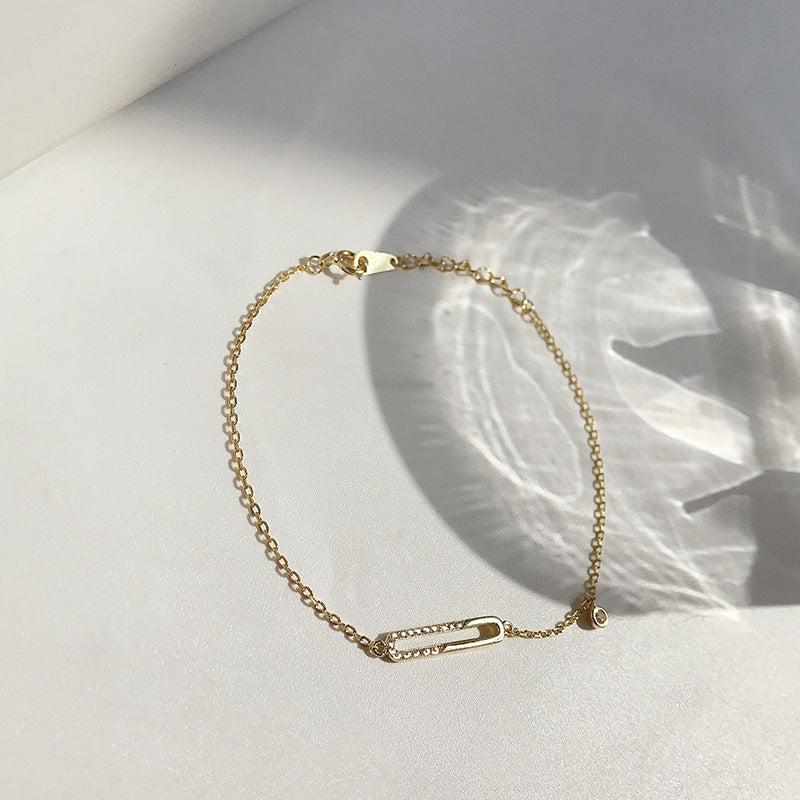 14K Gold Small Paperclip Diamond  Bracelet