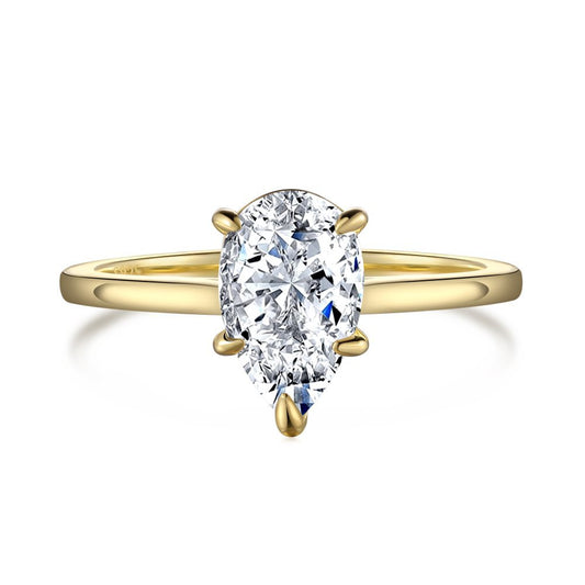 2Ct Minimalist Gold Pear Cut Diamond Wedding Ring