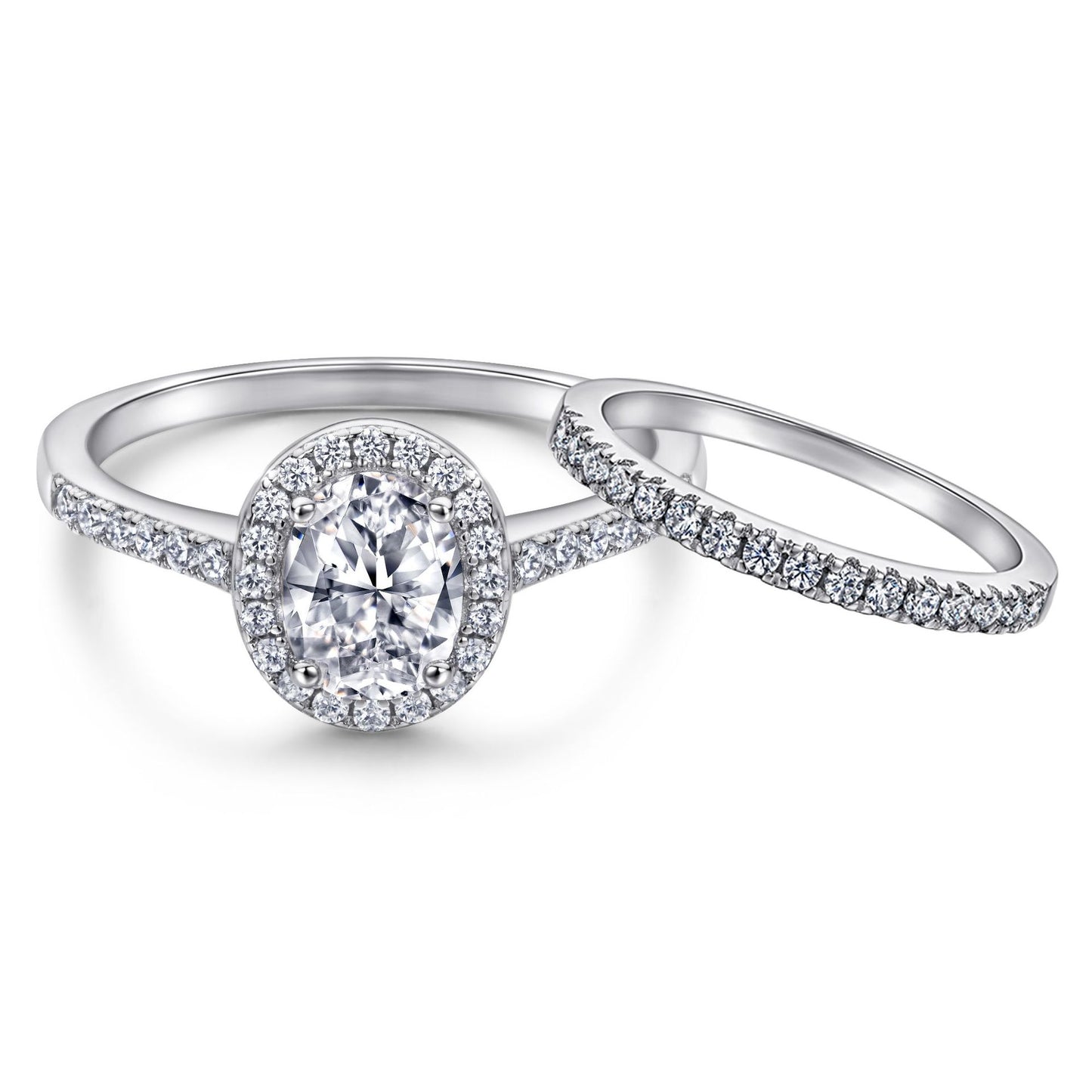 1.25Ct Cluster Oval Cut Diamond Wedding Ring Set