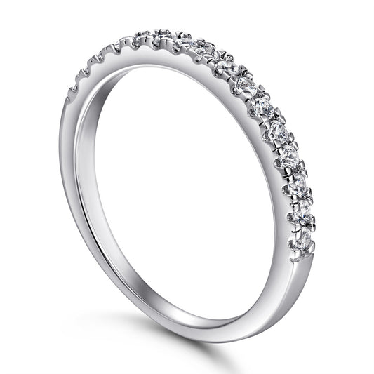 925 Sterling Silver 1.6MM Art Deco Half Eternity Wedding Band Ring