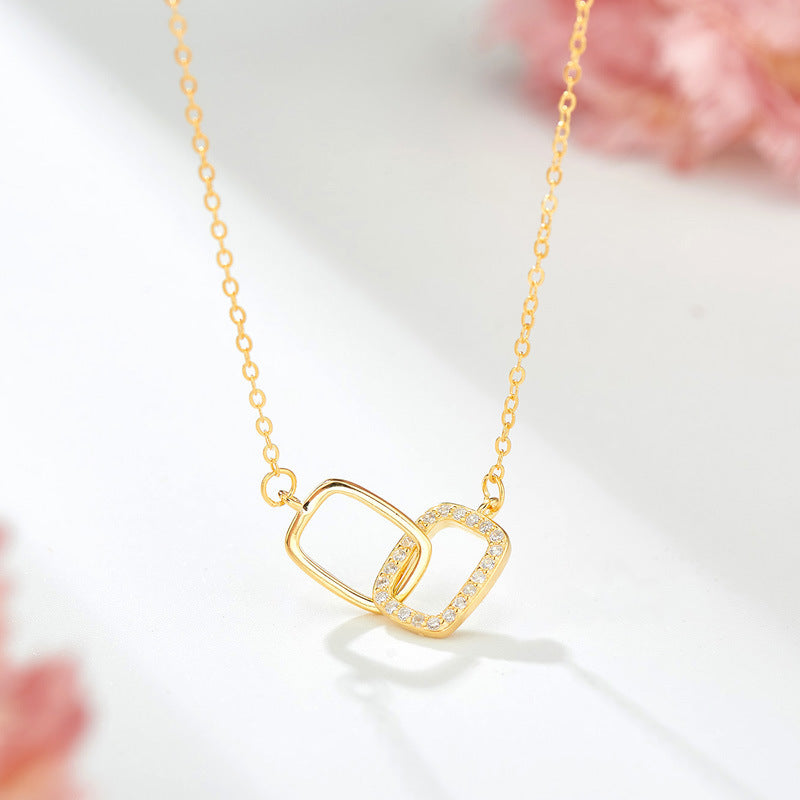 14K Gold Square Eternity Interlocking Necklace