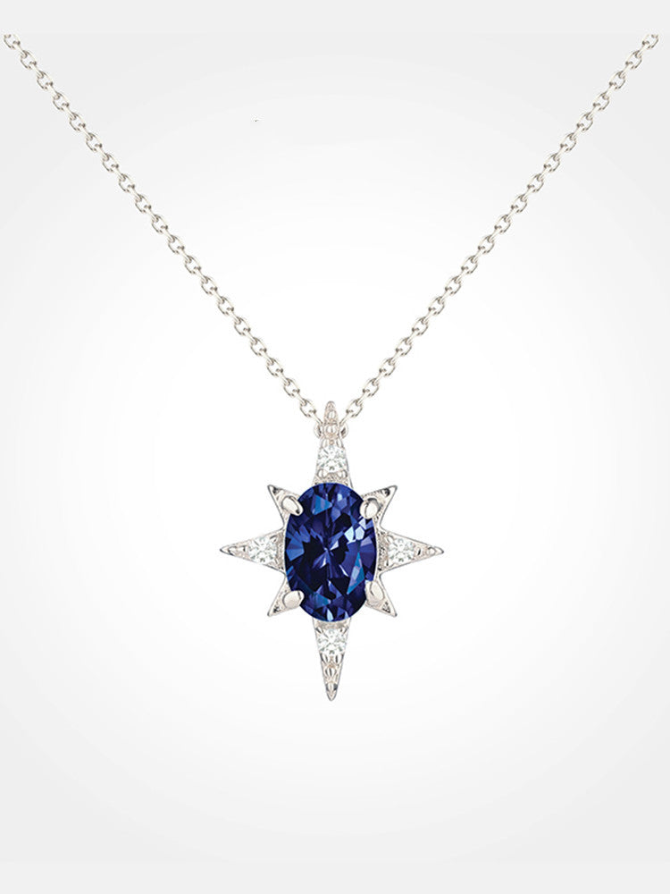 18K Gold Star Shape Blue Gemstone Necklace