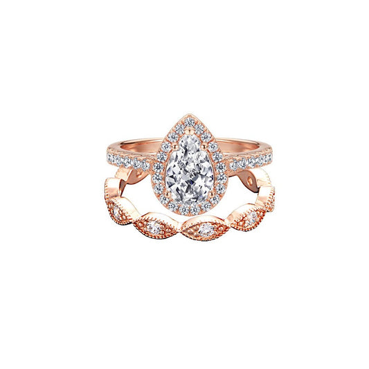 2.25Ct Rose Gold Pear Cut Diamond Bridal Ring Set