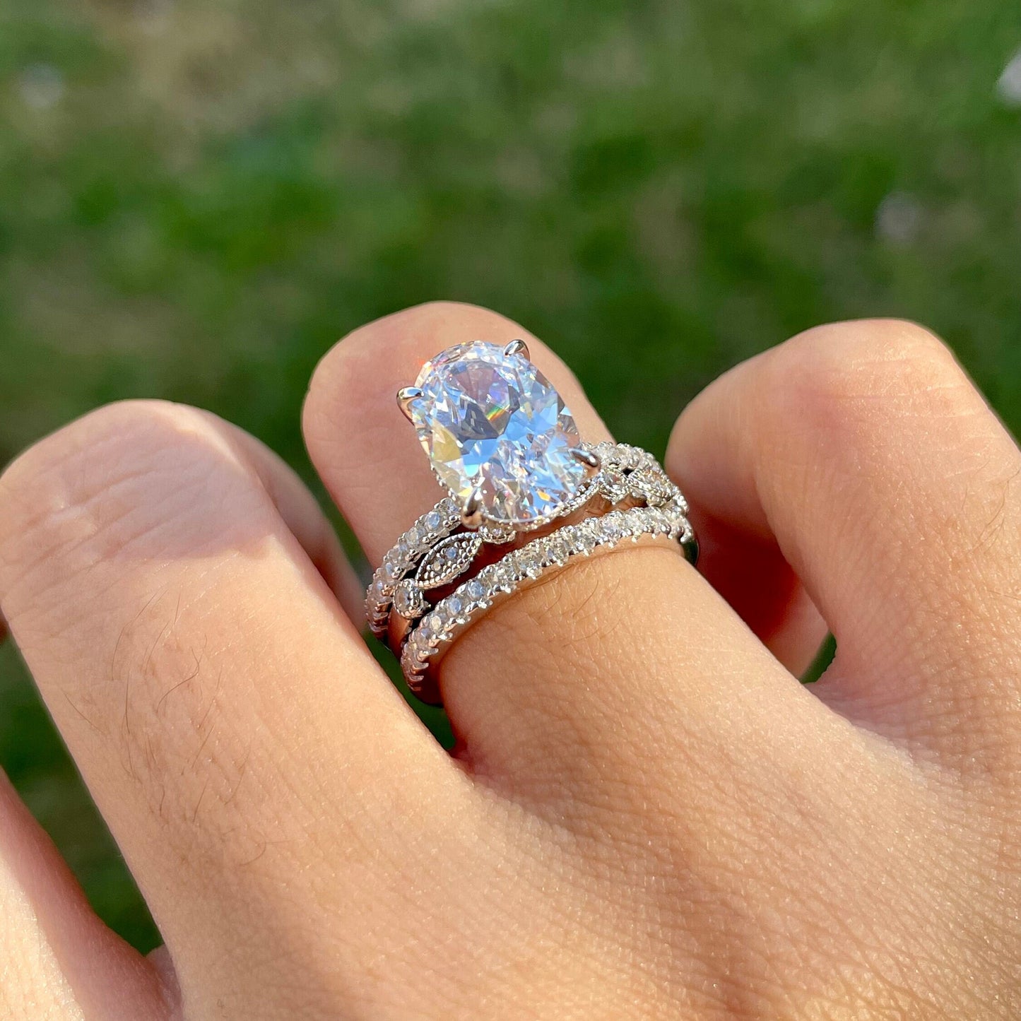 5.25CT Elegant Oval Cut Gemstone Wedding Ring Set