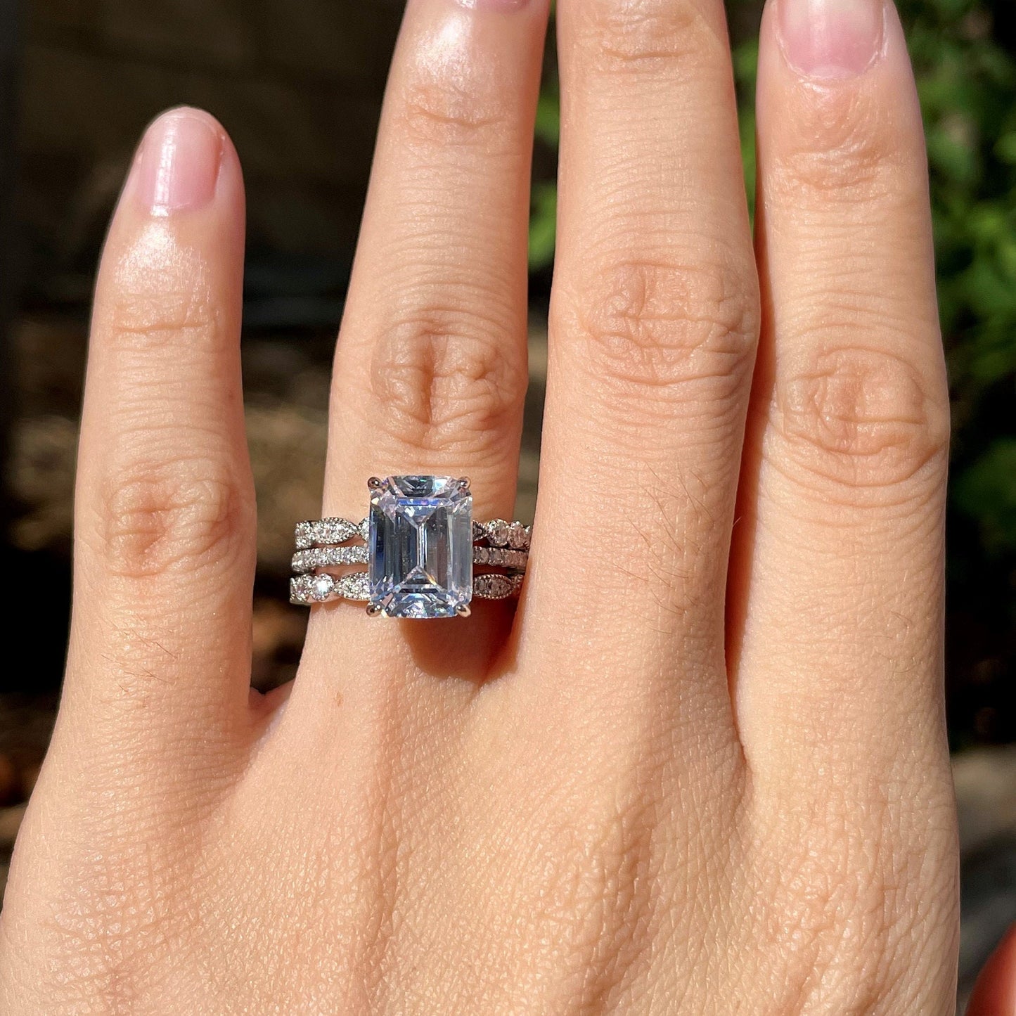 3.75Ct Emerald Cut Diamond Engagement Ring Set