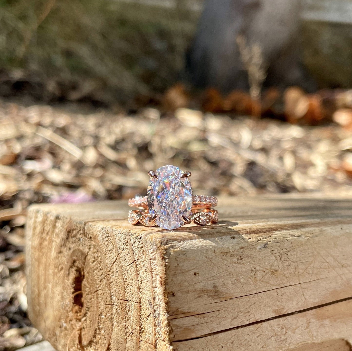 5.25CT Classic Rose Gold Engagement Ring Set