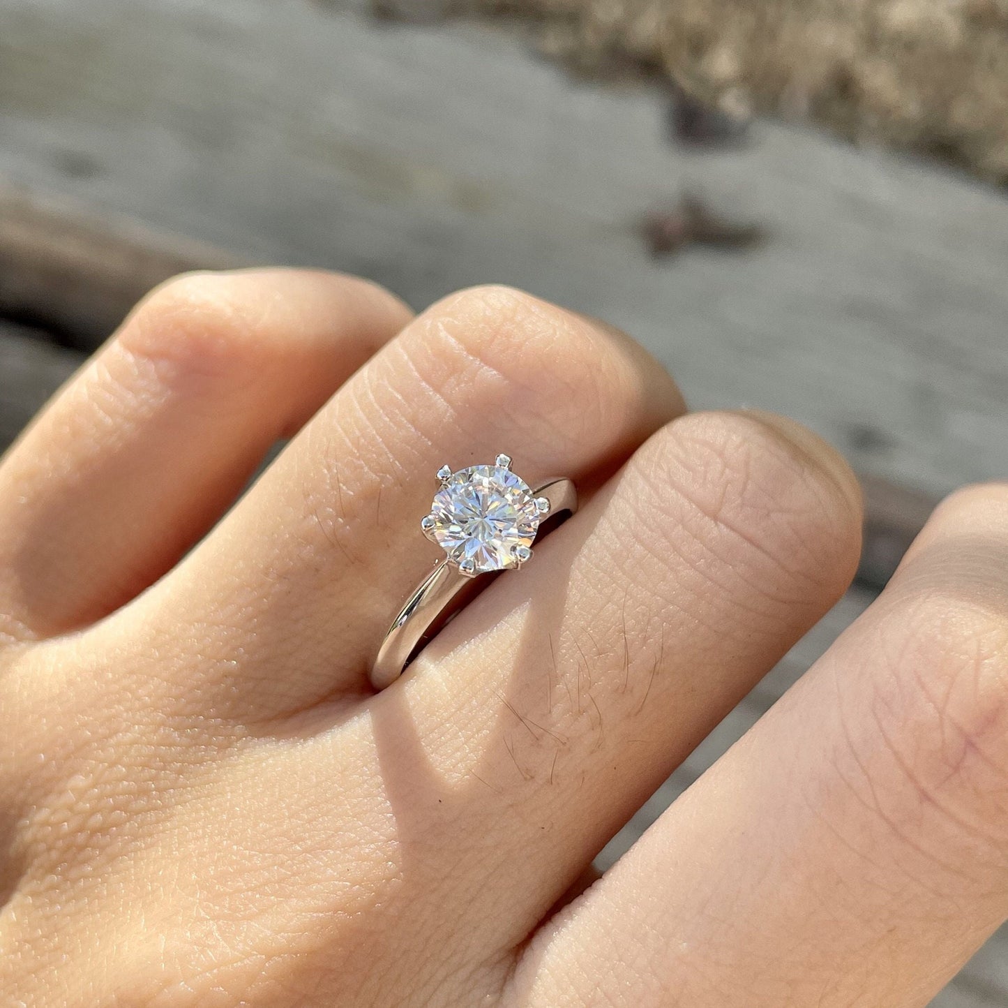 2CT Classic 6 Prong Round Cut Moissanite Engagement Ring