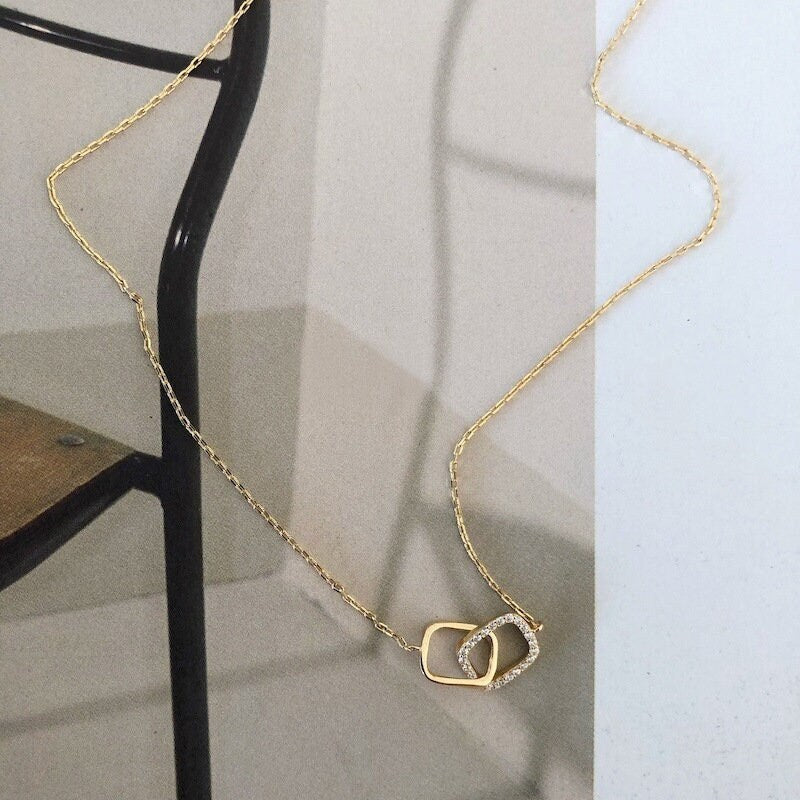 14K Gold Square Eternity Interlocking Necklace