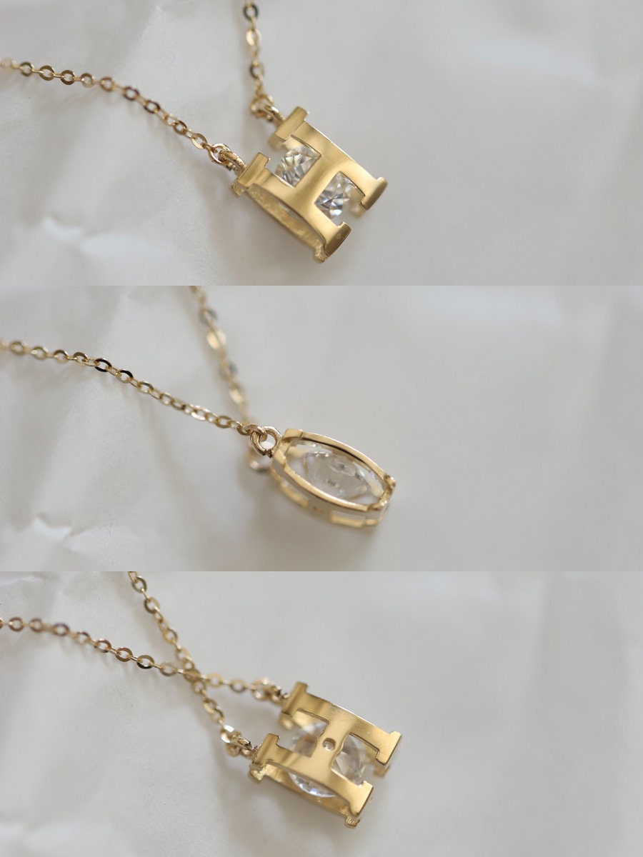 14K Gold Initial Pendant H Letter Necklace