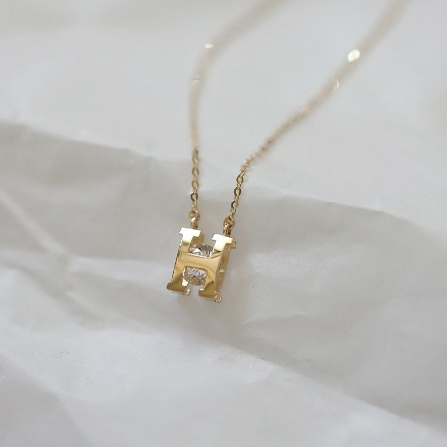 14K Gold Initial Pendant H Letter Necklace