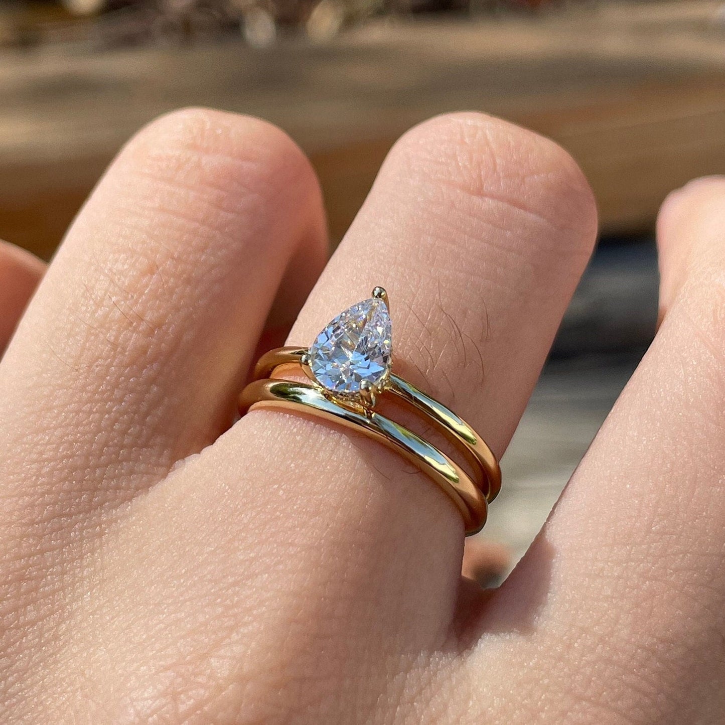 0.25Ct Fashion Gold Pear Cut Diamond Wedding Ring Set