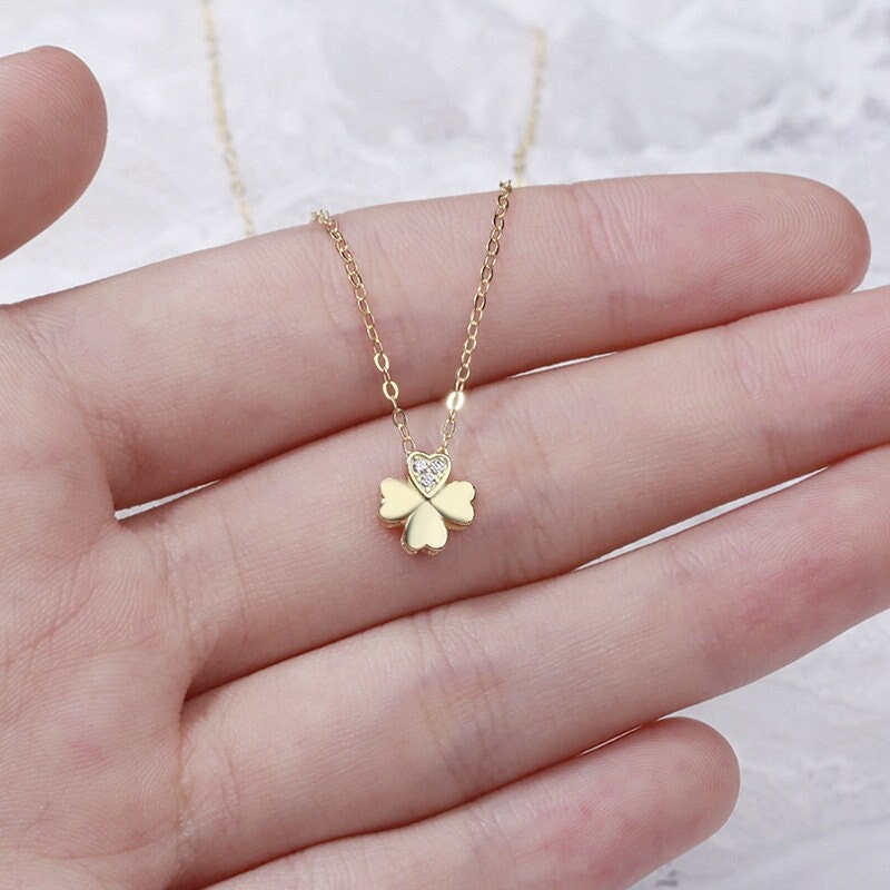 14K Gold Four-Leaf Clover Luck Charm Necklace