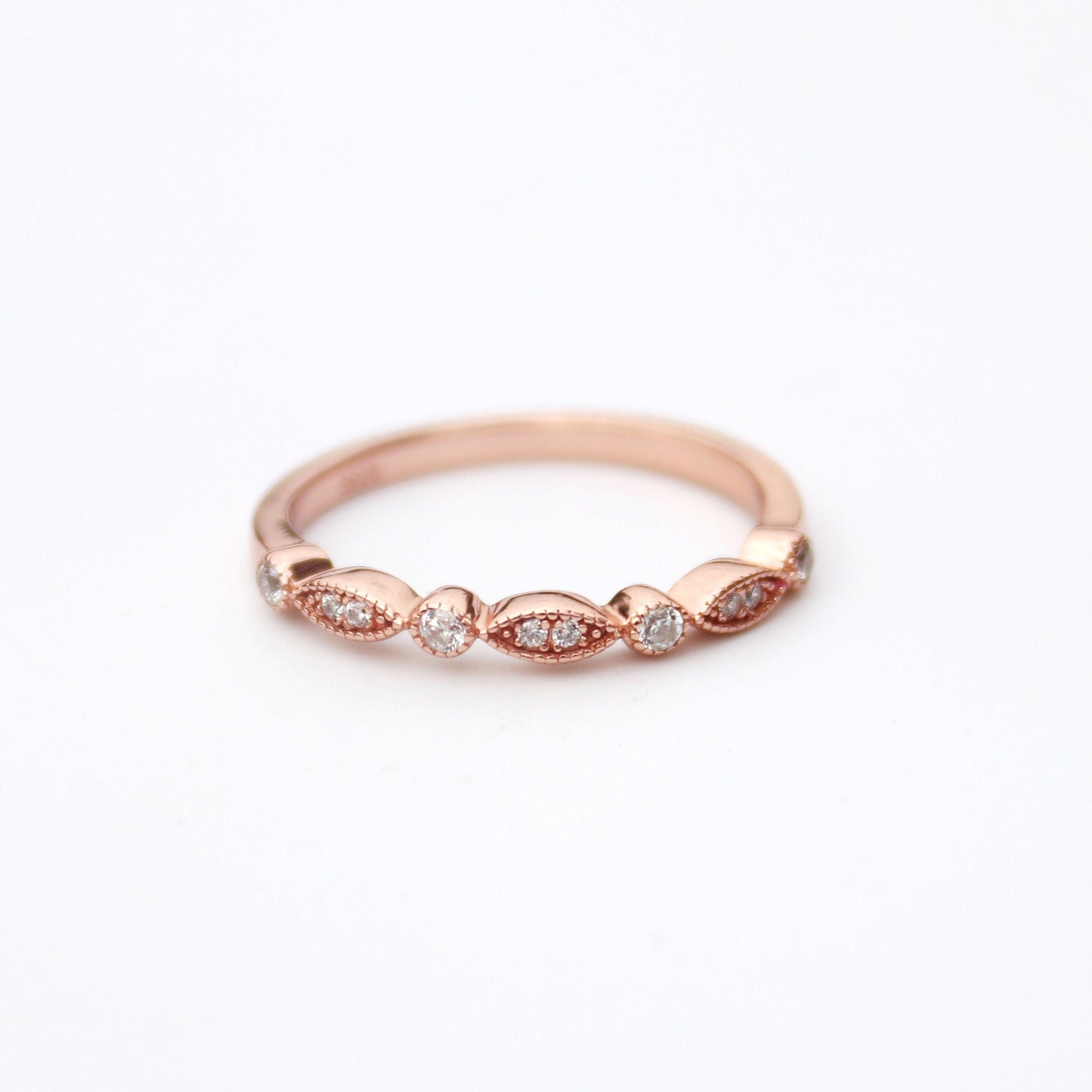925 Sterling Silver Rose Gold Stacking Eternity Diamond Wedding Band