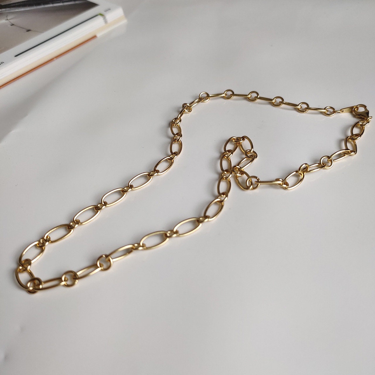 18K Plain Gold Figaro Chain Necklace