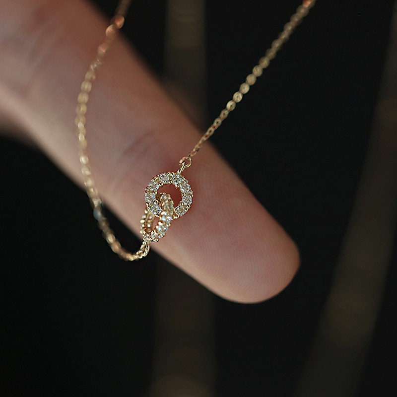 14K Gold Double Interlocking Diamond Necklace