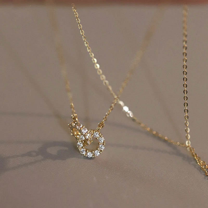 14K Gold Double Interlocking Diamond Necklace