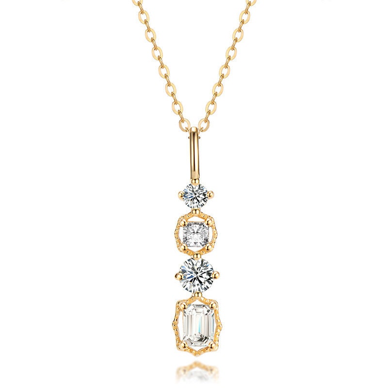 14K Gold Emerald Cut Diamond Bridal Shower Necklace