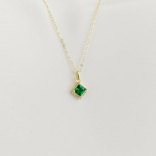 14K Gold Princess Cut Malachite Pendant Necklace