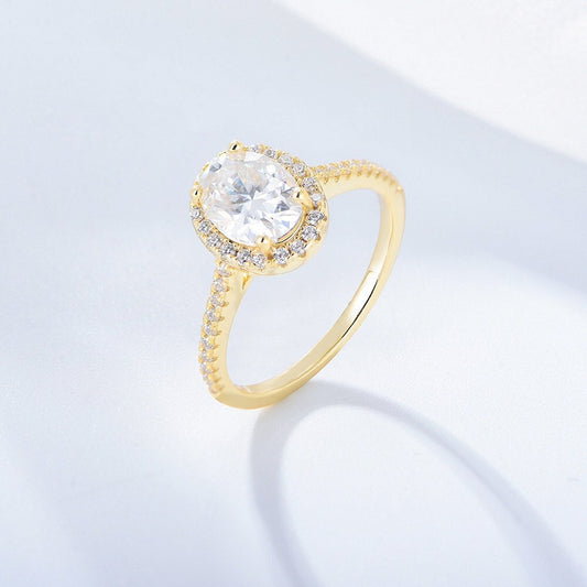 0.75Ct Gold Oval Cut Cluster Engagement Ring
