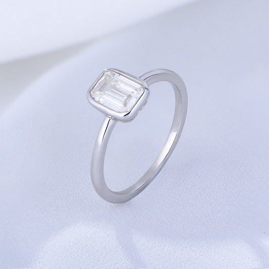 0.75CT Silver Emerald Cut Diamond Engagement Ring