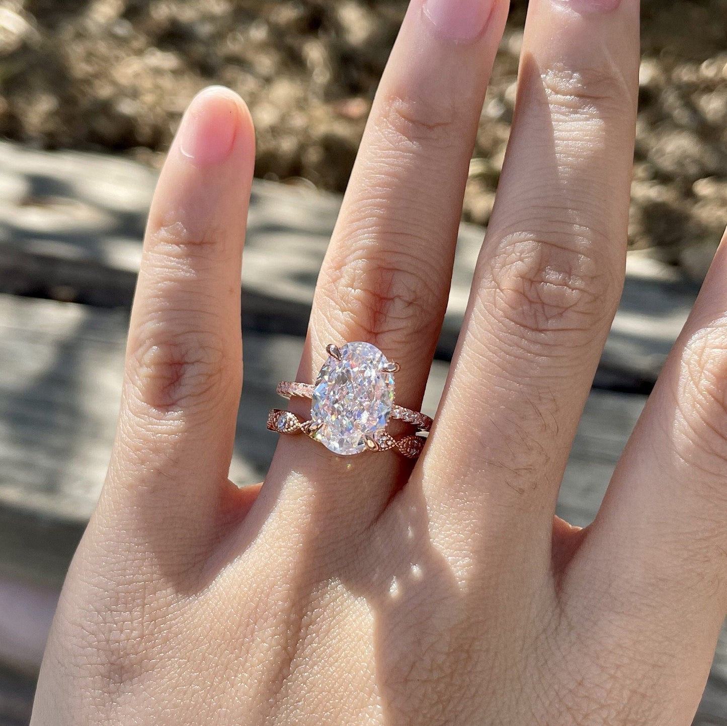5.25CT Classic Rose Gold Engagement Ring Set