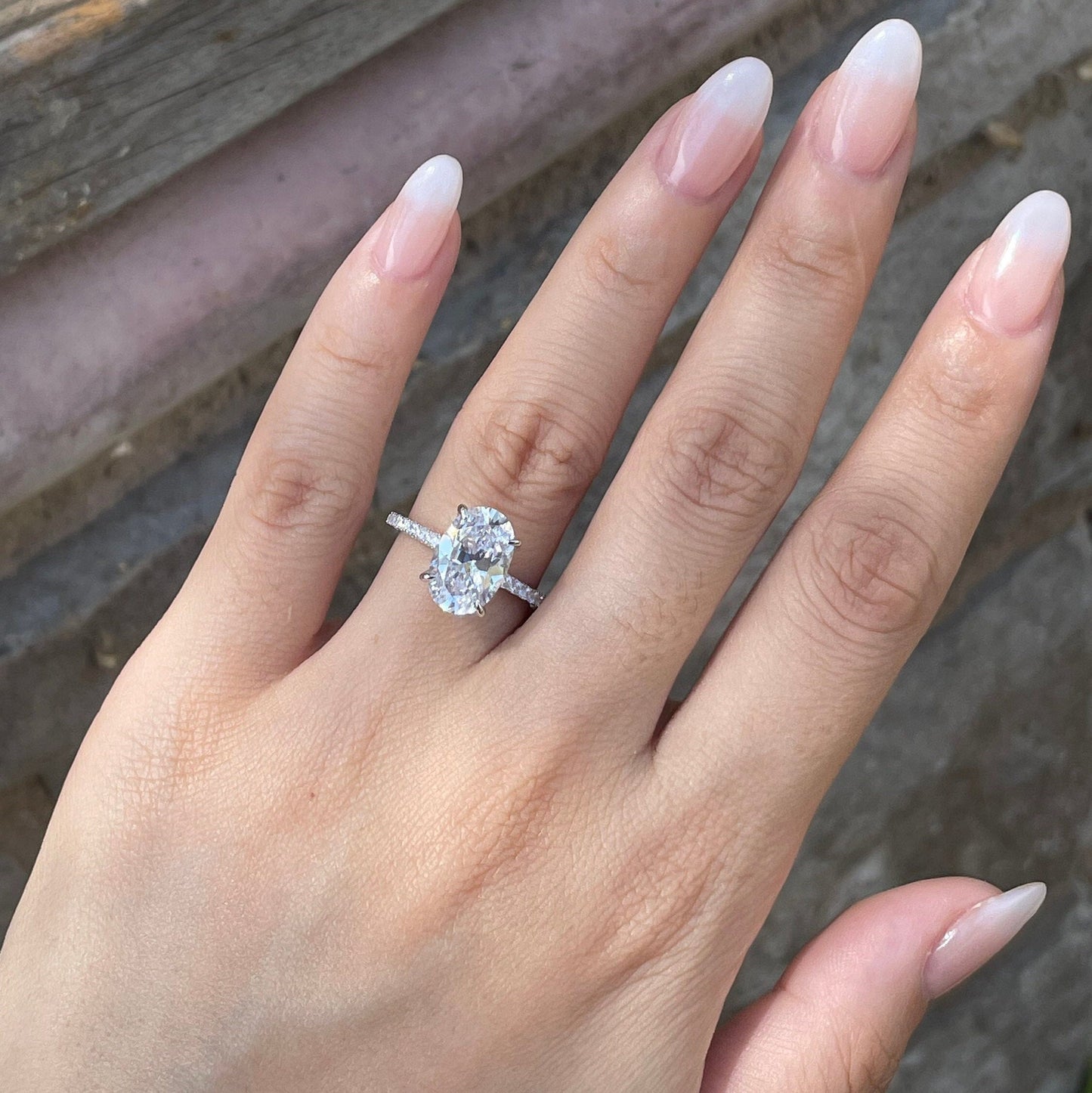 3.25Ct Silver Oval Cut Diamond Bridal Ring