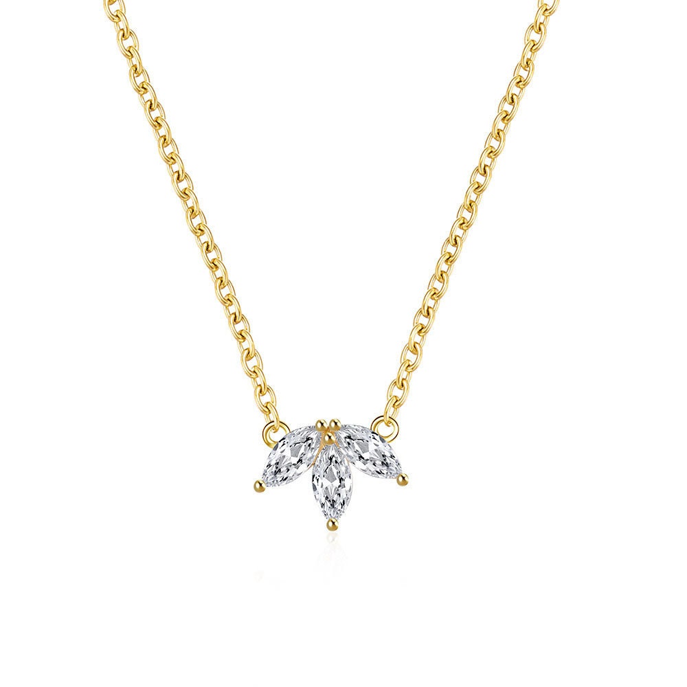 14K Gold Three-Stone Claw Diamond Necklace