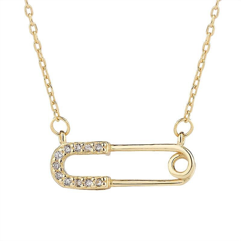 14K Gold Dainty Diamond Paperclip Necklace