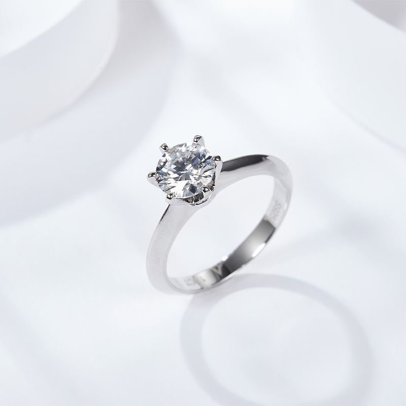 2CT Classic 6 Prong Round Cut Moissanite Engagement Ring