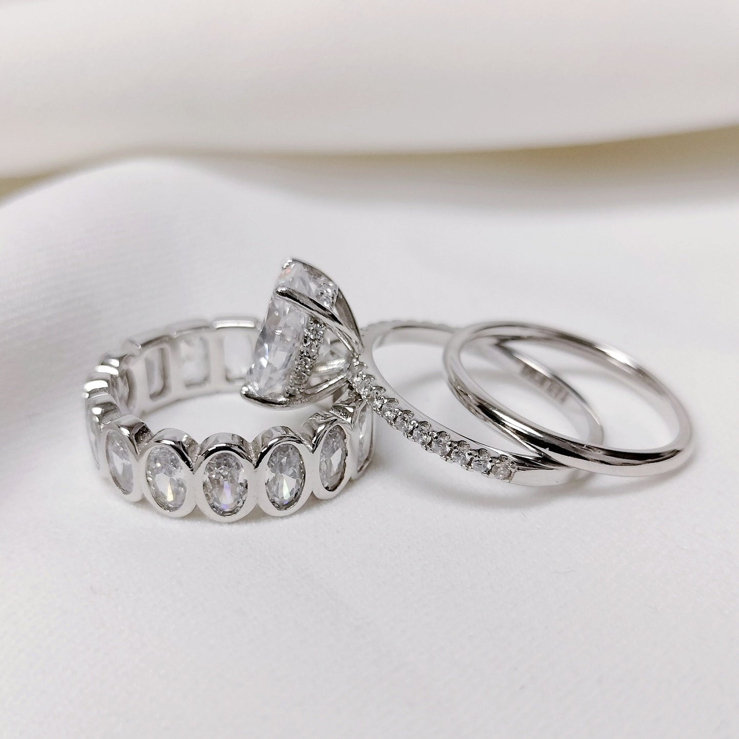 2.75Ct Silver Oval Cut Bridal Set