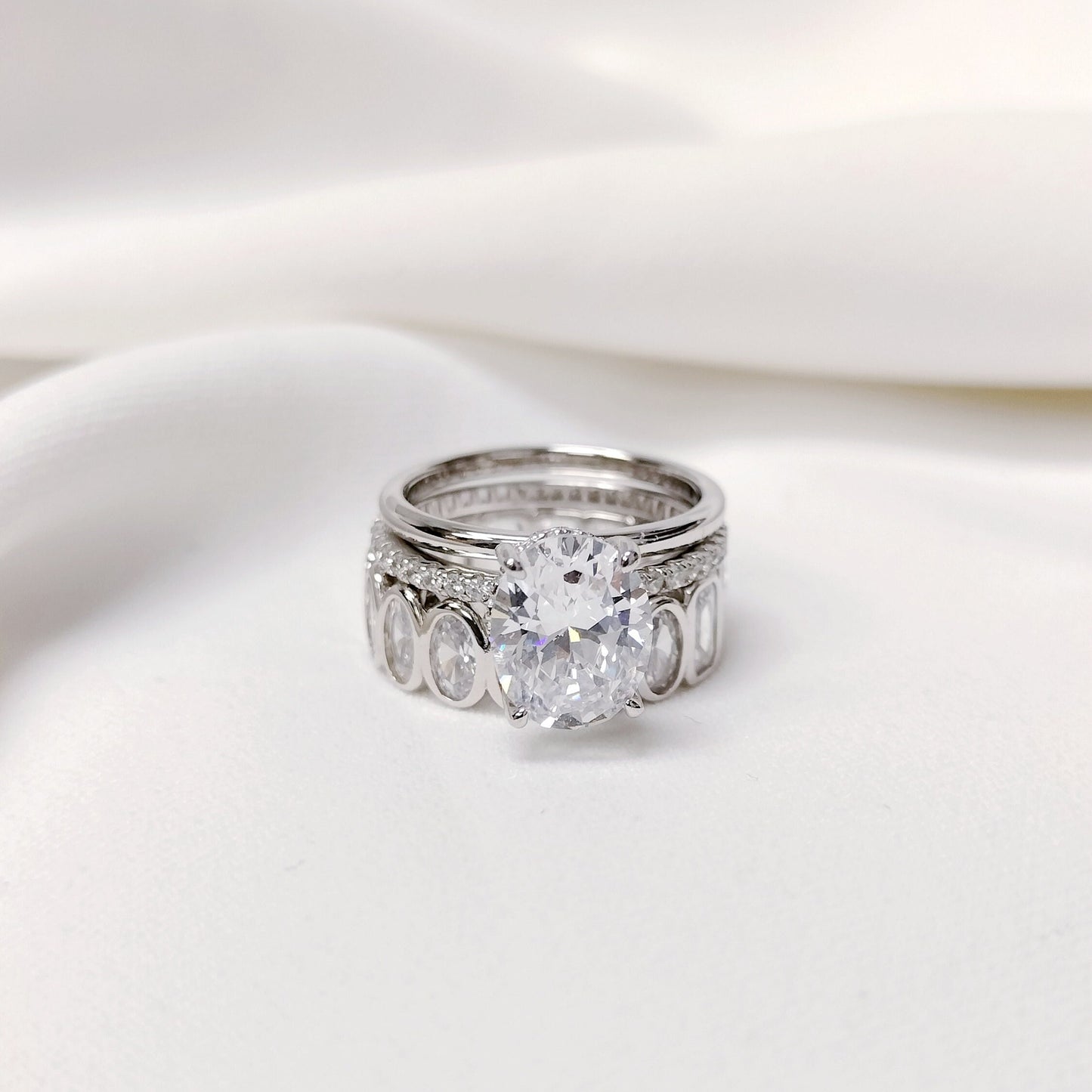 2.75Ct Silver Oval Cut Bridal Set