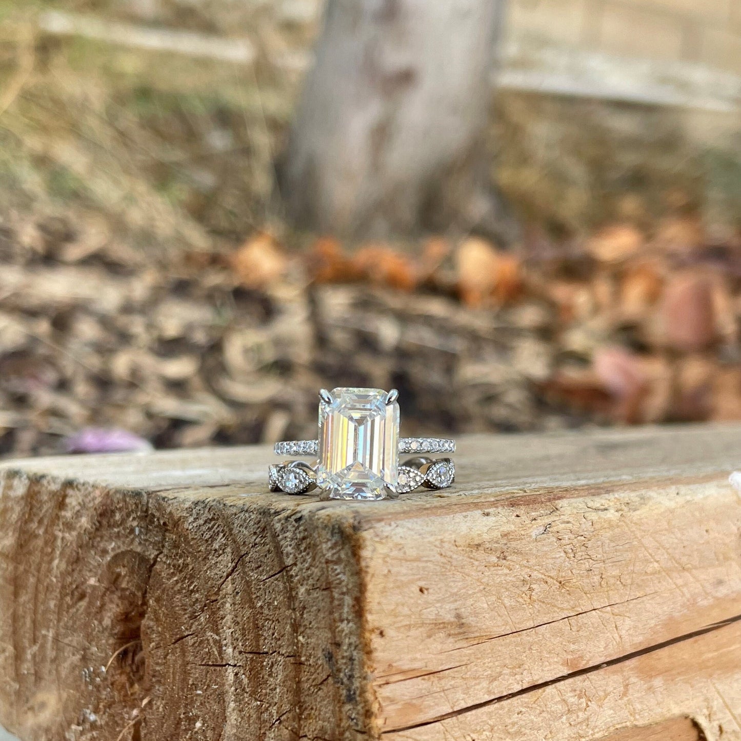 3.75CT Emerald Cut Diamond Ring Set