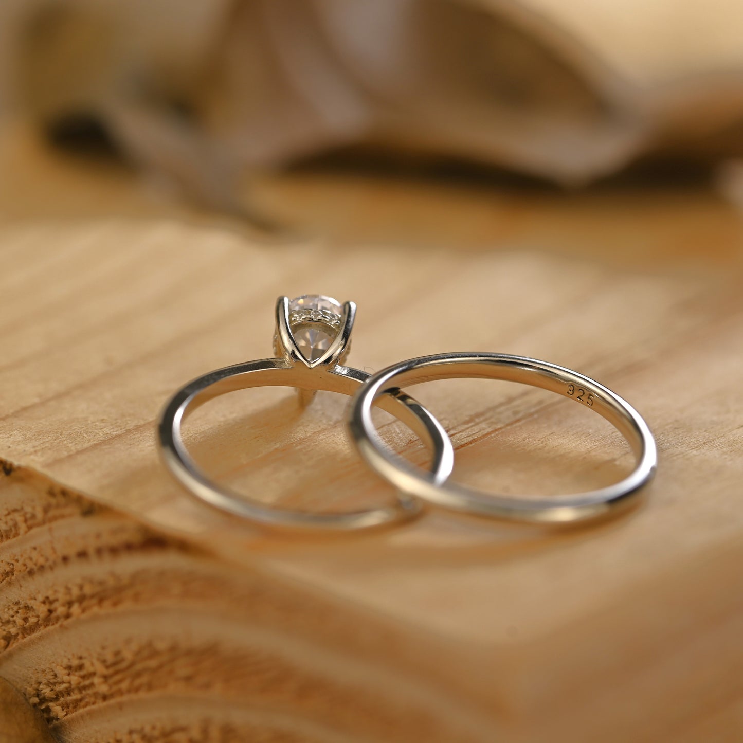 0.25Ct Silver Pear Cut Diamond Wedding Ring Set