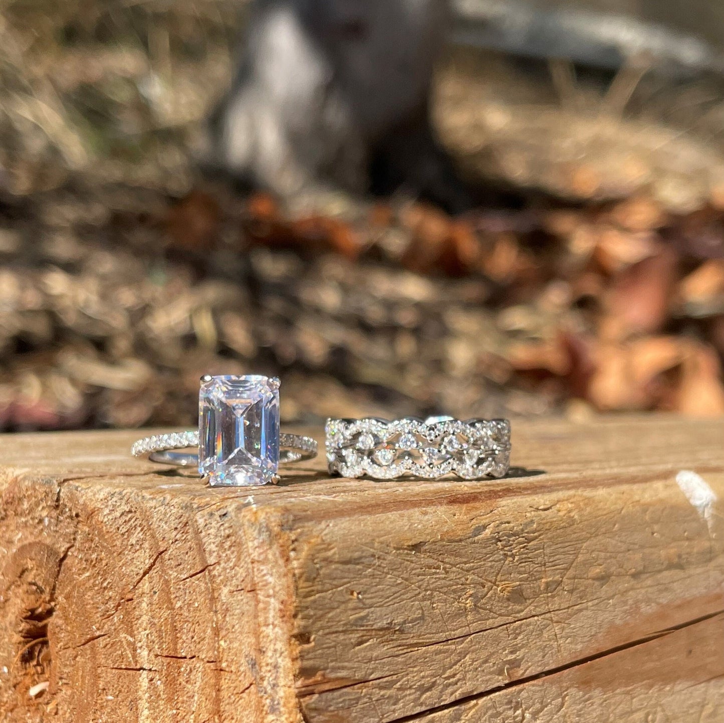 3.75Ct Hidden Halo Emerald Cut Diamond Ring Set
